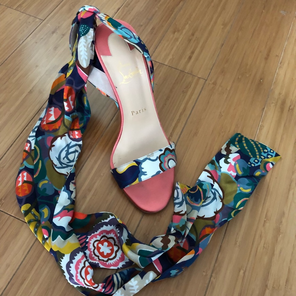 Louboutin Multicolored Ankle Wrap Sandal 38.5